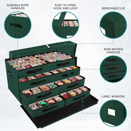 BlessedSeason Christmas Ornament Storage Box，Stackable 6 Drawer Organizers，Max 112 3" Christmas Dauble, Adjustable Christmas Ball Storage Container Bins, Green - Image 3