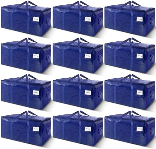 12 Pack Extra Heavy Duty Large Moving Bags with Strong Zipper & Carrying Handles, Sturdy Clothes Storage Bag Totes Bins, Packing Bags Moving Boxes College Moving Supplies, Dark Blue - 33 gal by WTREE