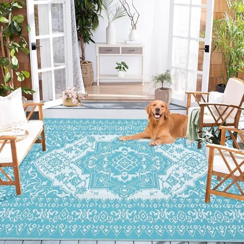 COZYLOOM Outdoor Rug for Patio Clearance,9'x12' Waterproof Large Mat, Reversible Plastic Camping Rugs, Portable Lightweight Plastic Straw Carpets for Rv, Beach Backyard Garden, Porch, Deck, Balcony - Image 3