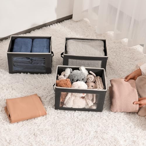 Homsorout Storage Bins with Lids - Fabric Storage Boxe with Window, Collapsible Closet Organizers with Handles, 9 Pack Decorative Bin, Home Cubes Baskets for Clothes, Hat, Books, Dark Grey - Image 6