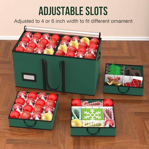 Christmas Ornament Storage Box Store 128-3" Ornaments, Ornament Organizer Storage box with Dual Zipper Closure Visual Cover & Adjustable Dividers, Holiday Decorations Storage Container with 8 Trays - Image 3