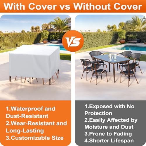 Patio Furniture Cover Rectangle 80"(L) x 56"(W) x 40"(H), Custom Heavy Duty 420D Waterproof Outdoor Cover with Drawstring & Buckles for Table Chair Garden, Silver - Image 5