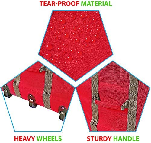 ProPik Rolling Christmas Tree Storage Bag, Fits Up to 9 Foot Tall Disassembled Trees, 25" X 25" X 60", Extra Large Heavy Duty Xmas Container with Wheels, Handles and Straps (Red) - Image 2