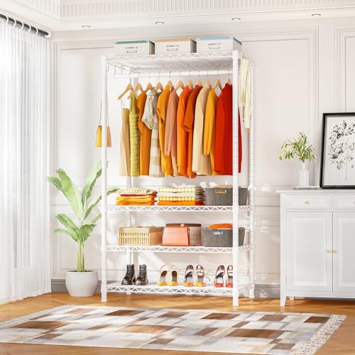Ulif H4 Portable Closets, 4-Tier Metal Clothes Garment Rack for Bedroom and Cloakroom, Clothing Closet Storage and Organizer Wardrobe, 35.4" W x 14" D x 76.4" H, White - Image 2