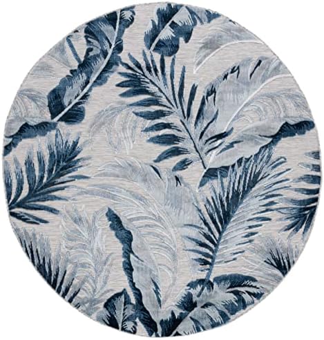 SAFAVIEH Washable Rug Outdoor Cabana Collection - 6'5" Round, Grey & Navy, Non-Shedding & Easy to Clean, Ideal for Patio, Backyard, Mudroom (CBN452N) - Image 3