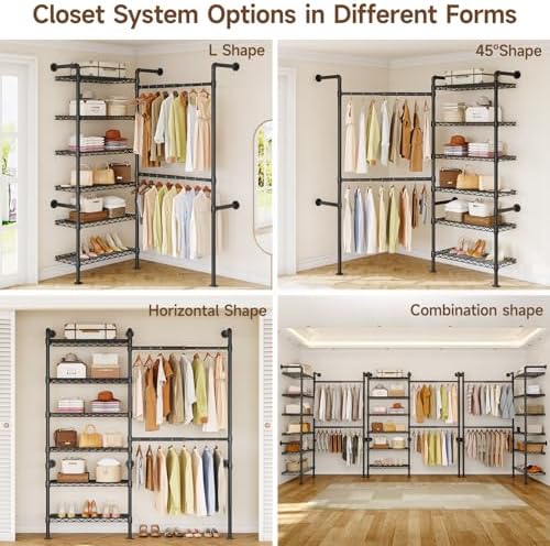 ONBRILL L2 Wall Mounted Closet System, Industrial Pipe Clothing Rack, Black - Image 5