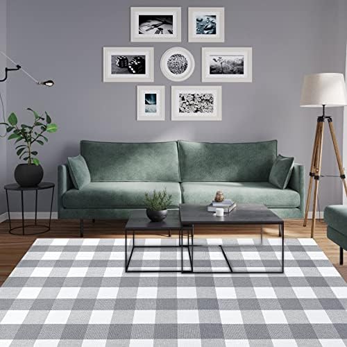 MUBIN Cotton Buffalo Plaid Rug, 4' x 6' Gray White Outdoor Rug Decorative Mat, Washable Large Doormat Hand-Woven Foldable Area Rug for Outdoor Patio Indoor Living Room Dining Room Kitchen - Image 6