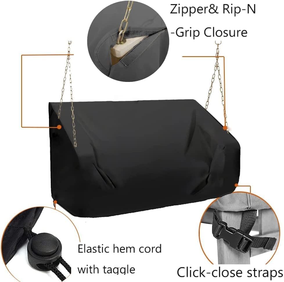 Porch Swing Cover 86Inch Waterproof 600D Oxford Hanging Outdoor Swing Cover Garden Hammock Patio Furniture Covers (Black, 86x45x(32-24) Inch) - Image 3