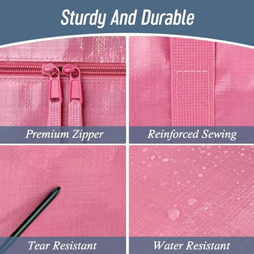 12 Pack Extra Heavy Duty Large Moving Bags with Strong Zipper, Pink - Image 4
