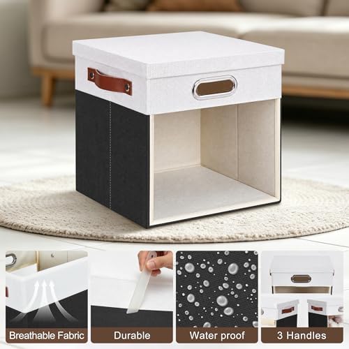 13x13 Inch Ultra Thick Fabric Storage Bins with Lids & Windows, 3P - Image 4