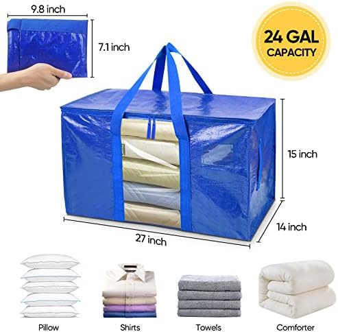 BALEINE 8-Pack Oversized Moving Bags with Reinforced Handles, Heavy-Duty Storage Tote Moving Supplies for Packaging, Camping (Blue w/Window, 8-Pack) - Image 2