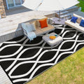 wikiwiki Outdoor Rug, 9x12ft Waterproof Reversible Mat Indoor Outdoor Rugs Carpet, Small Area Rug Plastic Straw Rug for Patio Deck Balcony Pool RV Camping Beach Picnic, Black & White, Rugscape Series by WikiwikiPatioUmbrellas