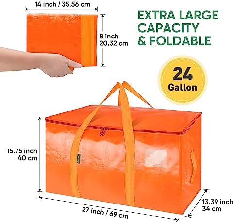 BALEINE 8-Pack Oversized Moving Bags with Reinforced Handles, Heavy-Duty Storage Tote for Clothes, Moving Supplies (Orange, 8-Pack) - Image 2