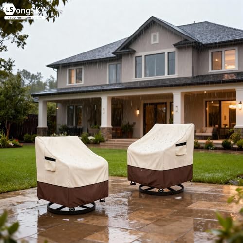 Outdoor Swivel Chair Cover 2 Pack,100% Waterproof Heavy Duty Patio Chair Covers,(35 W x 37 D x 38.5 H inches) Swivel Patio Chair for Outdoor Furniture Covers Waterproof,Beige&Brown - Image 5