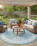Rugs.com - Outdoor Aztec Rug – 10 Ft Round Aqua Indoor/Outdoor Rug – Washable Flatweave for Patios, Decks, and Porches by Rugscom