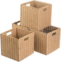 Foldable Storage Cube Bins Set of 4, Paper Woven Square Baskets, Natural, 11" x 11" x 11" by CYMFBSFBU