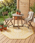 Rugs.com - Outdoor Aztec Rug – 5 Ft Octagon Yellow Indoor/Outdoor Rug – Washable, Stain-Resistant Flatweave for Patios, Decks, and Porches by Rugscom