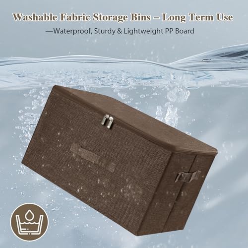 ANMINY Fabric Storage Bins with Zipper Lids, 20"x15"x12", Coffee, 2 PCS - Image 3