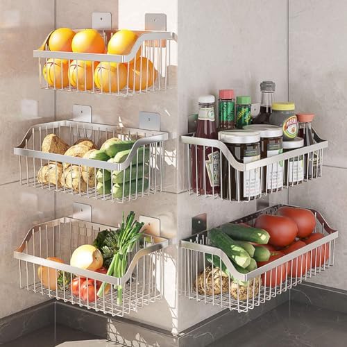 4 Set Hanging Wall Mount Storage Baskets, Multiuse Sturdy SUS304 Stainless Steel Organizing Baskets for Home Kitchen, Bathroom, Pantry Utility, Laundry Organizer,L15.75Inch, D 6.3Inch, H 4.75Inch - Image 6