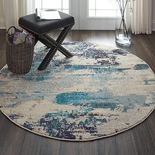 Nourison Home Celestial Ivory Teal Blue 5'3" x Round Area Rug - Easy Clean, Non Shedding, Bed Room, Living Room, Dining Room, Kitchen (5' x Round) by NourisonHome