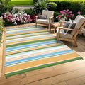 GAOMON Geometric Striped 8x10 Outdoor Rug Waterproof Colorful Reversible Plastic Straw Carpet UV-Resistant Portable Modern Camping Outdoor Rugs for RV Deck Trailer Beach, Yellow Blue Green White by GAOMON
