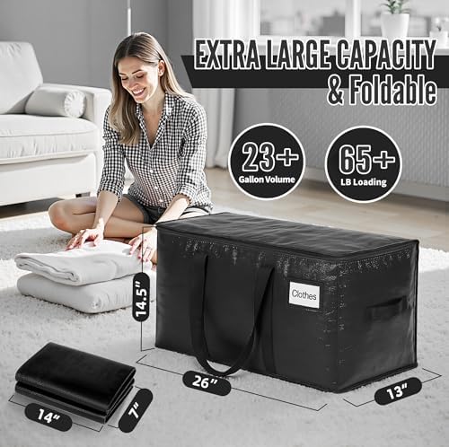 BAGAIL Heavy Duty Moving Bags with Strong Handle, Extra Large Moving Boxes, Storage Tote for Clothes, College Moving Supplies(Black, 10 Pack) - Image 2