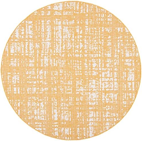 SAFAVIEH Washable Rug Outdoor Courtyard Collection - 6'7" Round, Gold & Ivory, Non-Shedding & Easy Cleaning, Ideal for Patio, Backyard, Mudroom (CY8451-56021) - Image 2