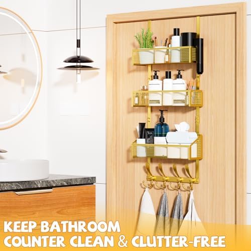 Kaiferty Over The Door Hooks Organizer, Coat Rack Over The Door Storage Hanger Towel Rack, Back of Door Storage Organizer for Bathroom,Bedroom,Kitchen,Office (Gold, 4-Tier) - Image 3