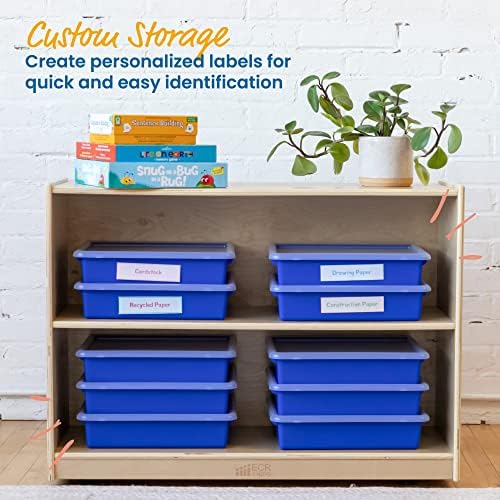 ECR4Kids Letter Size Plastic Tray Organizer with Lids, Small, Storage Bins, Blue, 10-Piece - Image 4