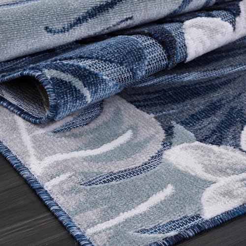 Luul Home Floral Indoor Outdoor Runner Rugs 2x7 Entryway Rug, Kitchen, Hallway Rug Washable Stain Resistant Outside Carpet Navy 2 x 7 - Image 4