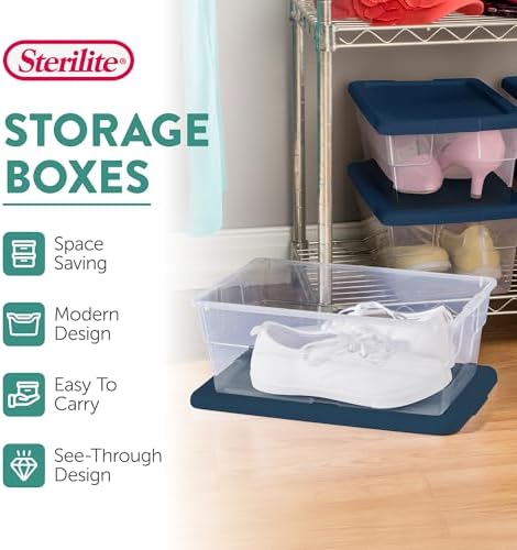 Sterilite Stackable 6 Qt Storage Box Container, Clear, Marine Blue Lid (60 Pack) - Image 3