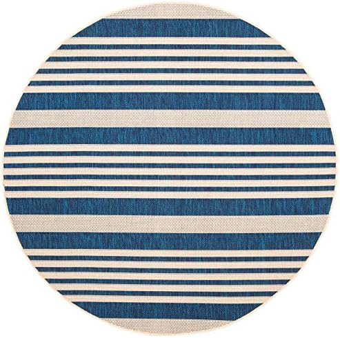 SAFAVIEH Courtyard Outdoor Round Rug 5'3", Navy & Beige CY6062-268 - Image 3