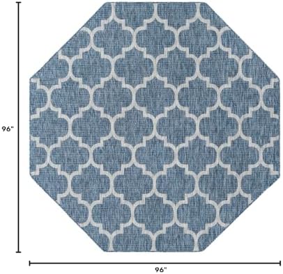 Unique Loom Outdoor Trellis Collection Area Rug - Trellis (Octagon 8' 0" x 8' 0", Navy Blue/ Ivory) - Image 2