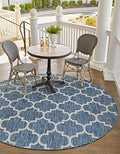 Unique Loom Outdoor Trellis Collection Area Rug - Trellis (Round 3' 3" x 3' 3", Navy Blue/Ivory) by UniqueLoom