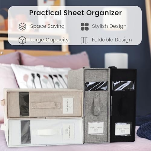 Simple&Opulence 4 Pack Bed Sheet Organizers and Storage, Linen Closet Organizers, Sheets Set Folder Storages with Window and Label (Queen/King Size) Organizing Bedding Container, Grey - Image 6