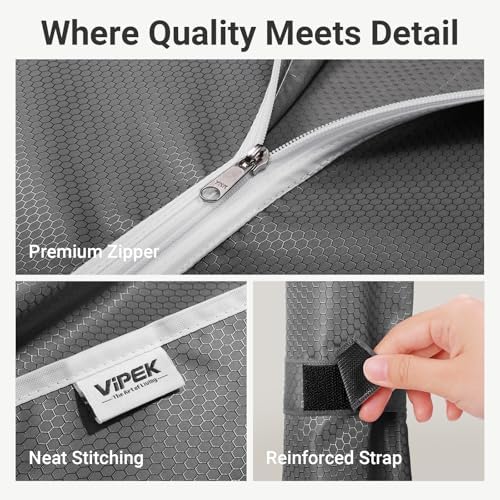 VIPEK V5C Portable Closet Wardrobe Bedroom Armoires Heavy Duty Covered Clothing Rack, Black Metal with Grey Oxford Fabric Cover, Adjustable Custom, 68.9" Lx15.7 Wx76.4 H - Image 4