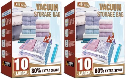 Vacuum Storage Bags, 10 Large Vacuum Seal Bags for Clothing (Pack of 2) by HIBAG
