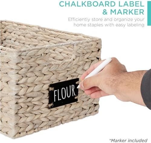 Best Choice Products Pantry Baskets Set of 2 16x12in Water Hyacinth Storage Baskets, Woven Wicker Kitchen Organizers with handles w/Chalkboard Label Chalk Marker - White - Image 2