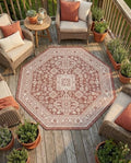 Rugs.com - Outdoor Aztec Rug – 8 Ft Octagon Rust Red Indoor/Outdoor Rug – Weather Resistant for Patios, Decks, and Porches by Rugscom