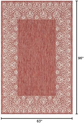 Unique Loom Outdoor Border Collection Area Rug - Floral Border (5' 3" x 8' Rectangle, Rust Red/ Ivory) - Image 2