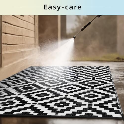Favoyard Outdoor Rug Black & White 8x10 ft Waterproof Reversible Carpet Mat - Image 4