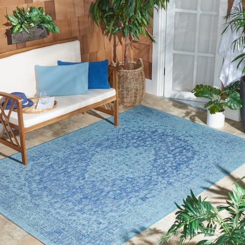 SAFAVIEH Washable Rug Outdoor Courtyard Collection - 4' x 5'7", Navy & Aqua Blue, Non-Shedding & Easy Cleaning, Ideal for Patio, Backyard, Mudroom (CY8720-39421) by Unknown