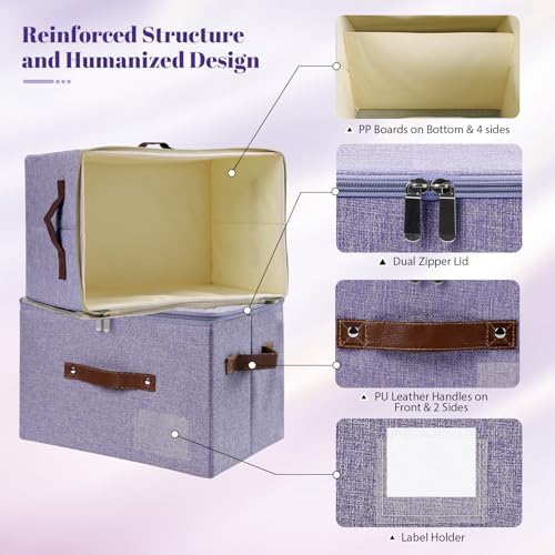 ANMINY Storage Box Fabric Bins with Zipper Lid, 17.7"x13.8"x10" Purple 3PCS - Image 4