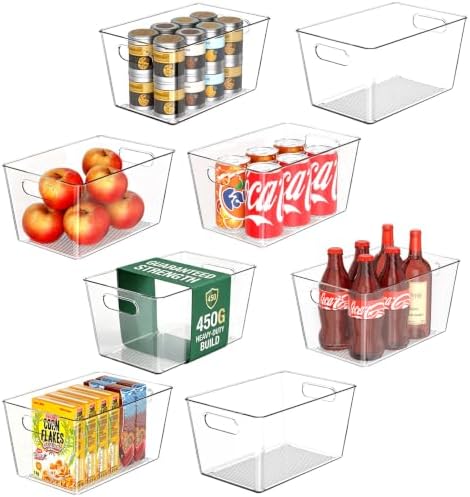 8 Pack Large Clear Plastic Storage Bins, Kitchen &Pantry Organizer by JOYMEEZO