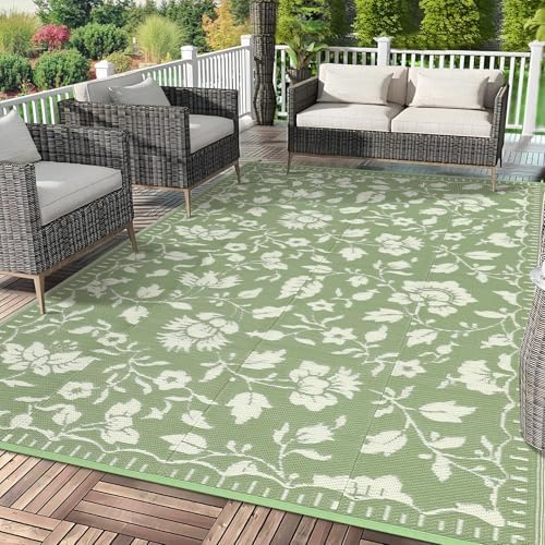 Garvee Floral Outdoor Rug 8x10 Patio Waterproof Plastic Straw Rug, Green - Image 2