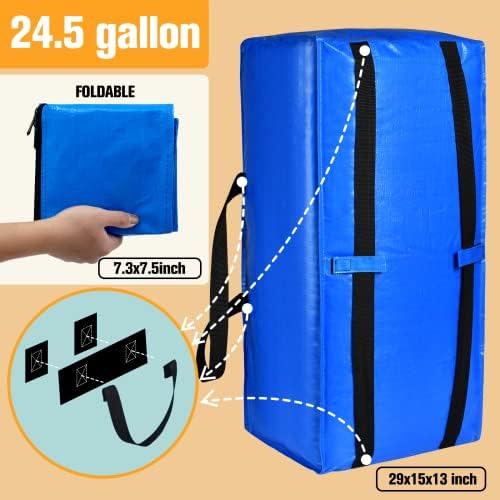 Heavy Duty Blue Moving Bags with Strong Zipper Handles Backpack Straps - Image 2