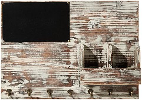 MyGift Wall-Mounted Torched Wood Entryway Organizer, Key Hook Rack with Chalkboard, Memo Clips, Mail Sorter and Hanging Hooks - Image 4