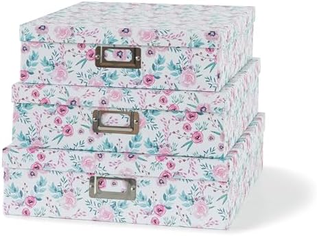 Soul & Lane - Pretty Floral Decorative Storage Boxes with Lids, Set of 3 by SoulLane