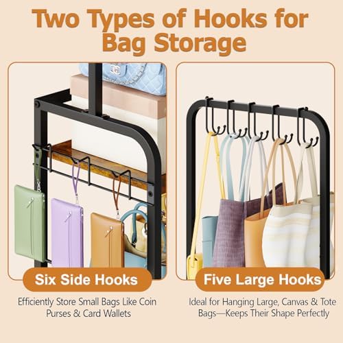 4-Tier Tall Purse Organizer for Closet with 5 Purse Hanger,6 Side Hooks - Image 6