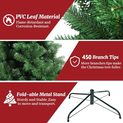 ULICO 4ft Artificial Green Christmas Tree,Premium Spruce Xmas Tree with 450 Branch Tips, Fake Christmas Tree with Foldable Metal Base Stand,Home, Office,Party Decoration - Image 2